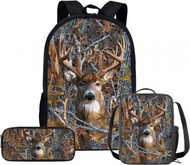 Deer Camo Boys Backpack and Lunchbox Pencil Case Set 3 in 1 Kindergarten Element