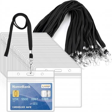 100Pcs Clear Plastic Horizontal Name Tags Badge ID Card Holders and 100Pcs Black