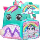 3PCS Toddler Backpack for Girls, 12” Unicorn Sequins Preschool Bookbag and Lunch