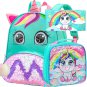 3PCS Toddler Backpack for Girls, 12â Unicorn Sequins Preschool Bookbag and Lunch