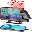 Projection Alarm Clock for Bedrooms, 7.3" RGB Colorful Digital Clock with Mirror