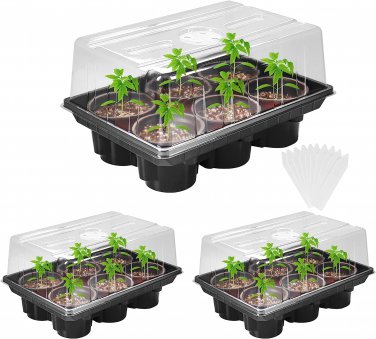 Seed Starter Tray,3 Packs Seed Tray with Humidity Dome,Black Seed Starter Kits w