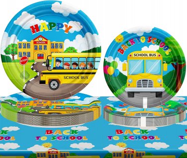 49 PCS Back to School Supplies, Serve 24 First Day of School Disposable Plates S