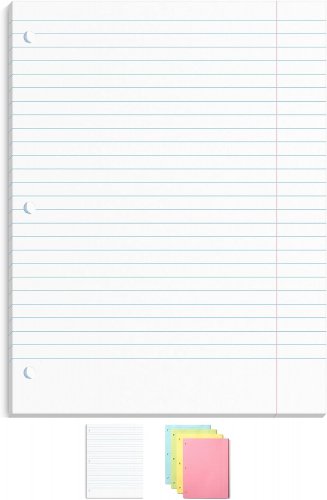 , Loose Leaf Paper Wide Ruled, 85 Sheets, 8" X 10.5", 3-Hole Punched, Loose Leaf