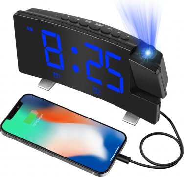 Digital Projection Alarm Clock Radio for Bedroom, 8&acirc;�� LED Curved Screen Dimmable