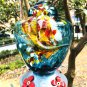 Hummingbird Feeder with Perch - Hand Blown Glass - Blue - 38 Fluid Ounces Hummin
