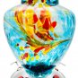 Hummingbird Feeder with Perch - Hand Blown Glass - Blue - 38 Fluid Ounces Hummin