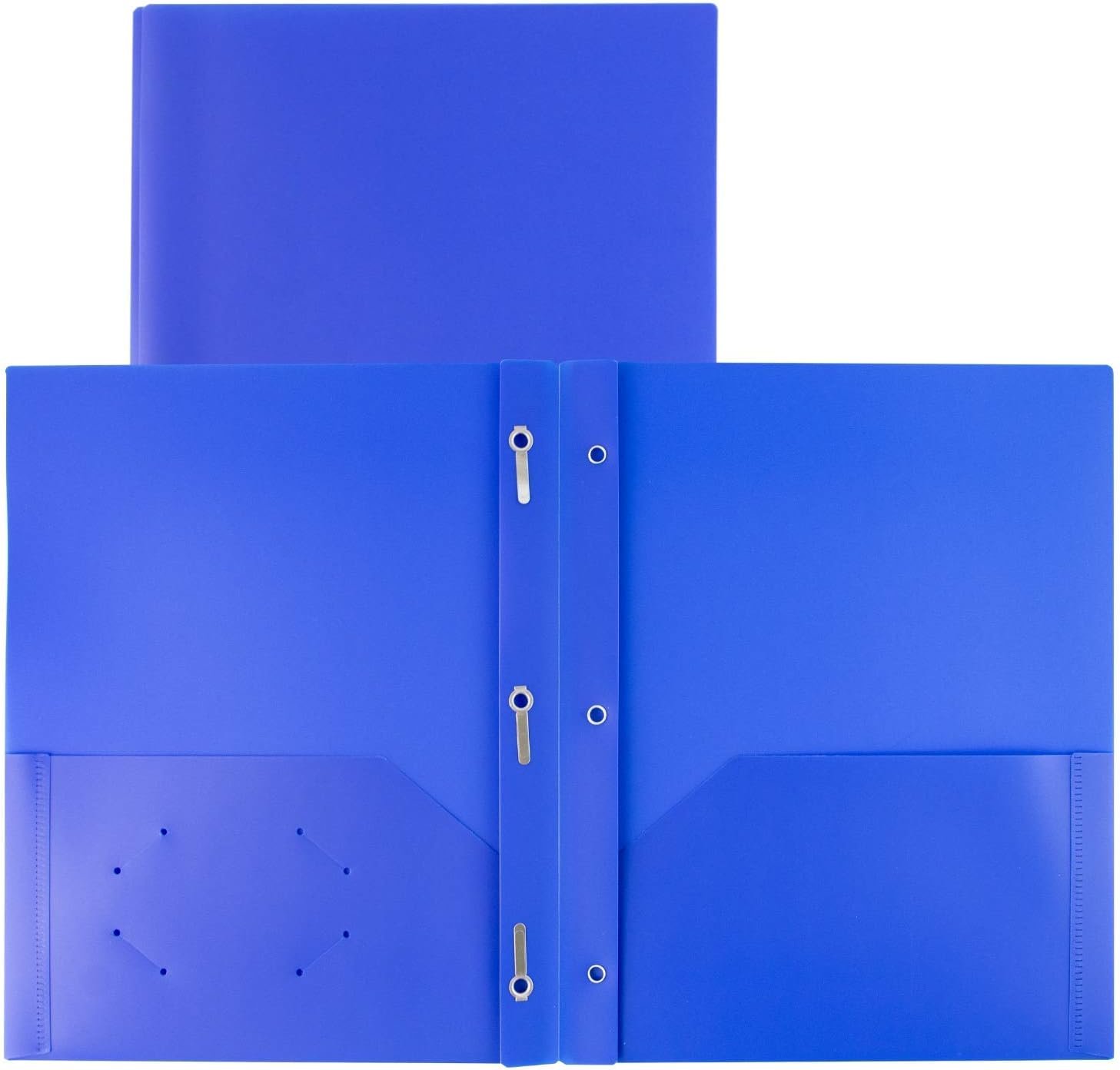 Plastic Pocket Folders with Prongs - (2 Pack, Blue), 2 Pocket 3 Prong ...