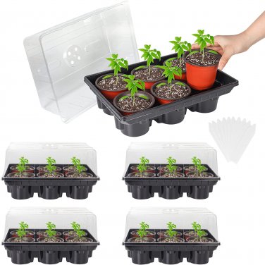 Seed Starter Tray with 4 Inch Nursery Pots, 5-Pack Seedling Starter Kits with Hu