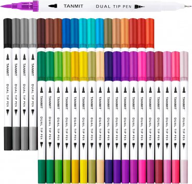 Dual Brush Marker Pens for Coloring Books, Tanmit Fine Tip Coloring Marker & Bru