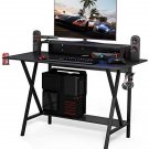 Gaming Desk Home Computer Desk with Cup Holder & Headphone Hook, Professional Ga
