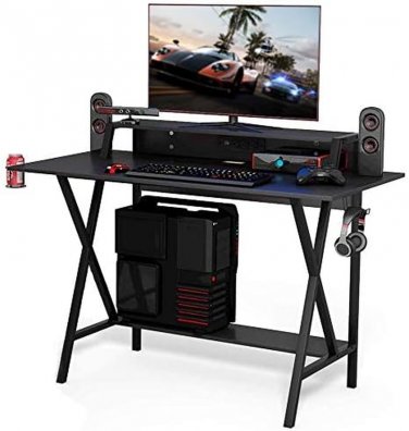 Gaming Desk Home Computer Desk with Cup Holder & Headphone Hook, Professional Ga