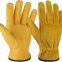 Leather Work Gloves Flex Grip Tough Cowhide Gardening Glove for Wood Cutting/Con