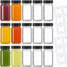 15 Pack 2 Oz Glass Shot Bottles W/ Black Lids & 30 Labels - Small Clear Jar for