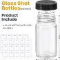 15 Pack 2 Oz Glass Shot Bottles W/ Black Lids & 30 Labels - Small Clear Jar for