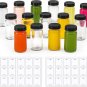 15 Pack 2 Oz Glass Shot Bottles W/ Black Lids & 30 Labels - Small Clear Jar for