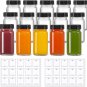 15 Pack 2 Oz Glass Shot Bottles W/ Black Lids & 30 Labels - Small Clear Jar for