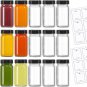 15 Pack 2 Oz Glass Shot Bottles W/ Black Lids & 30 Labels - Small Clear Jar for