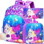 3PCS Unicorn Mermaid Backpack for Girls, 16" Sequin Kids Bookbag and Lunch Box,
