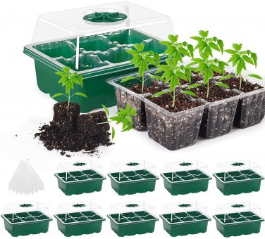 10 Set Seedling Trays Seed Starter Kit, 60 Large Cells Mini Propagator Plant Gro