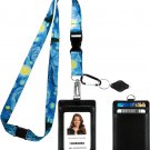 Vincent Van Gogh the Starry Night Print Lanyard with PU Leather ID Badge Holder