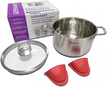 Cookware Stainless Steel Pot 18/10 | 6 Quart Soup Pot with Lid and Silicone Mitt
