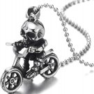 Mens Steel Vintage Skull Skeleton Riding Bike Motorcycle Pendant Necklace with 3