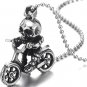 Mens Steel Vintage Skull Skeleton Riding Bike Motorcycle Pendant Necklace with 3