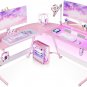 Pink Gaming Desk with LED Lights, Carbon Fiber L Shaped Gaming Desk, Corner Gami