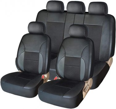 Car Seat Covers Full Set - Luxurious Leather Auto Front Rear Headrest Seat Prote