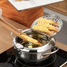 Janpanese Style Tempura Frying Pot with Lid,Stainless Steel Deep Fryer Pot with