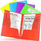 Plastic 3 Hole Punch Folders with Reference Guide, 5 Pack Heavy Duty 4 Pocket Fo