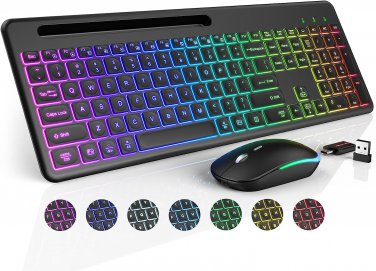 Wireless Keyboard and Mouse with 15 Backlit Effects, Rechargeable Keyboard Mouse