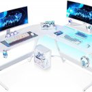 White Gaming Desk with LED Lights, Carbon Fiber L Shaped Gaming Desk, Corner Gam