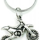 Dirt Bike Necklace, 20" Stainless Chain with 3D Dirtbike Charm, Antique Silver Z