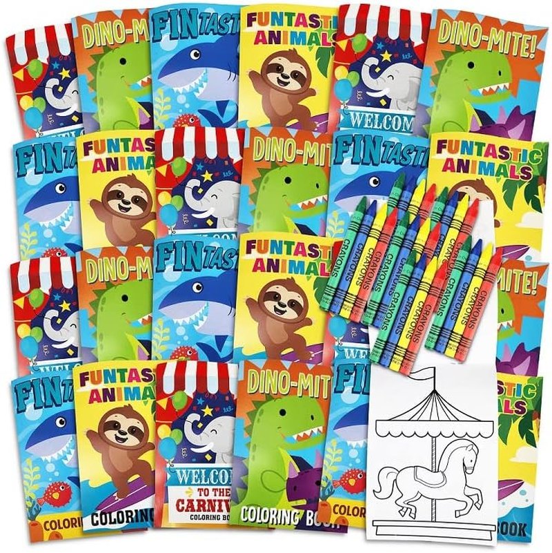 24 Mini Coloring Books & 24 Crayons, Bulk Coloring Books for Kids 5 X 7