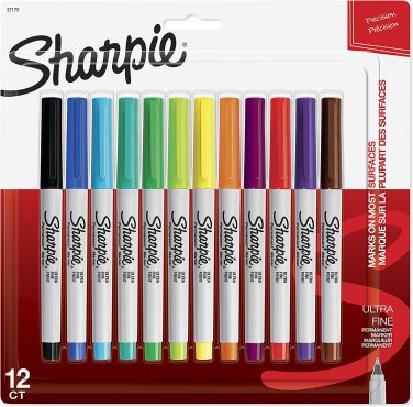 Permanent Markers, Ultra Fine Point, Assorted Colors, 12 Count