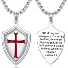 Sterling Silver Knights Templar Cross Joshua 1:9 Shield Pendant Necklace with 22