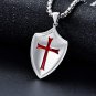 Sterling Silver Knights Templar Cross Joshua 1:9 Shield Pendant Necklace with 22