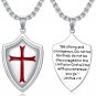 Sterling Silver Knights Templar Cross Joshua 1:9 Shield Pendant Necklace with 22