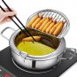 Deep Fryer Pot, Japanese Tempura Fryer Pot, 3.4L Stainless Steel Frying Pot with