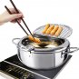 Deep Fryer Pot, 11 Inch/4.2 L Janpanese Style Tempura Frying Pot with Lid, 304 S