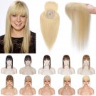 150% Density Human Hair Toppers with Bangs Mono Base Clip in Topper Top Hairpiec