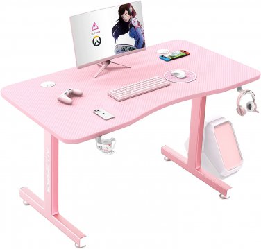 Pink Gaming Desk 40 Inch Cute Kawaii Computer Desk Gaming Table T Shaped Girl Ga
