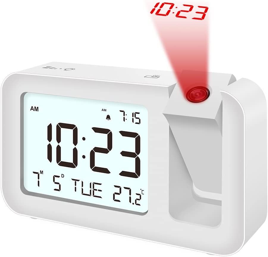 Projection Alarm Clock with 120° Rotatable Projector, 4 Level
