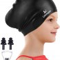 Kids Long Hair Swim Cap for Girls Boys, 3 Size Silicone Swimming Cap for Age 1-1