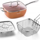 Copper Chef Pan 9.5-Inch Nonstick Deep Square Induction Frying Pan with Glass Li