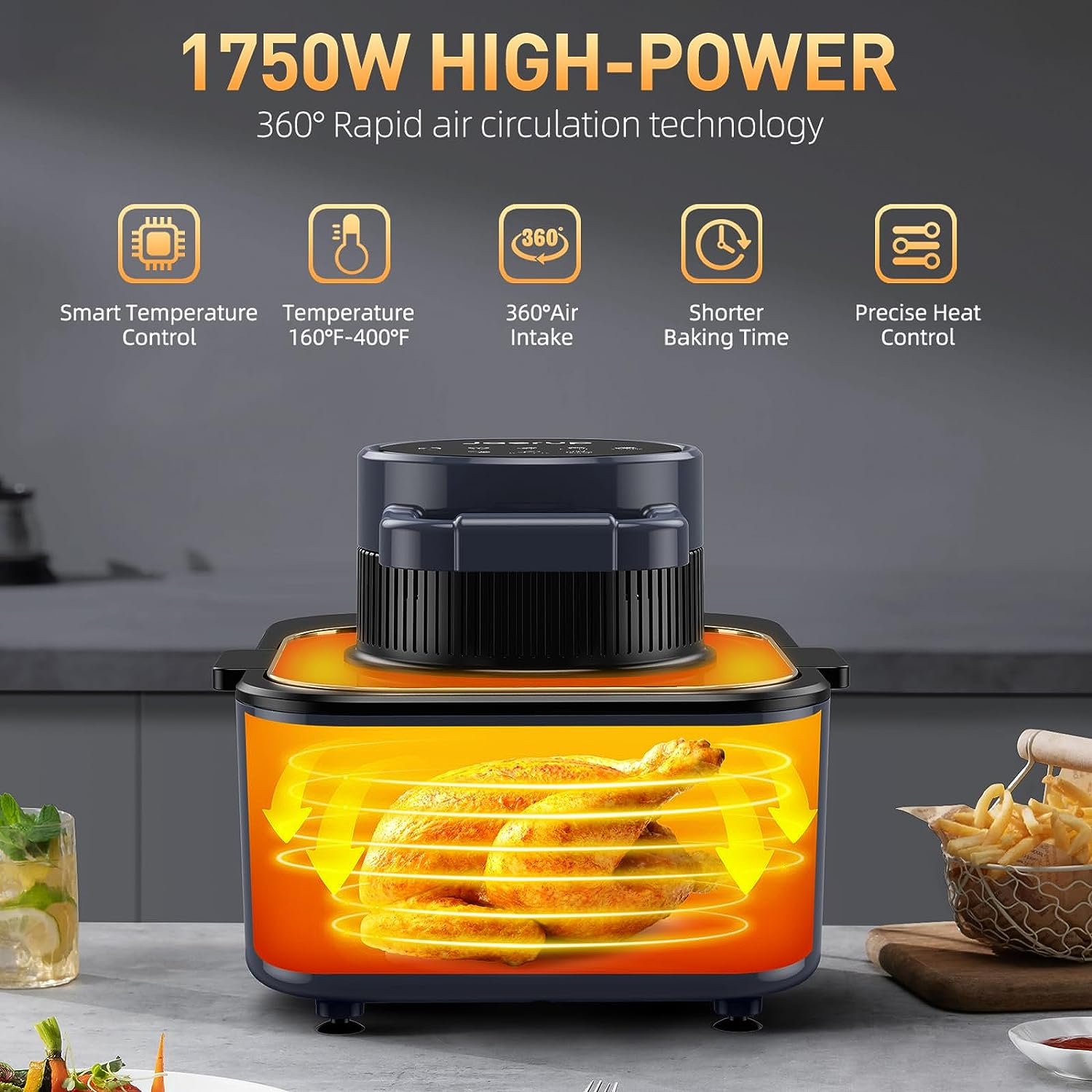Air Fryer, 1750W 8Qt Visualized Airfryer with NonStick and Dishwasher
