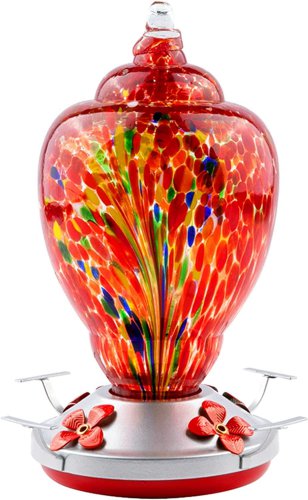 Hummingbird Feeder for Outdoors Patio Large 32 Ounces Colorful Hand Blown Glass