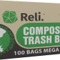 Compostable 16-25 Gallon Trash Bags | 100 Count Bulk | ASTM D6400 | Green | Eco-
